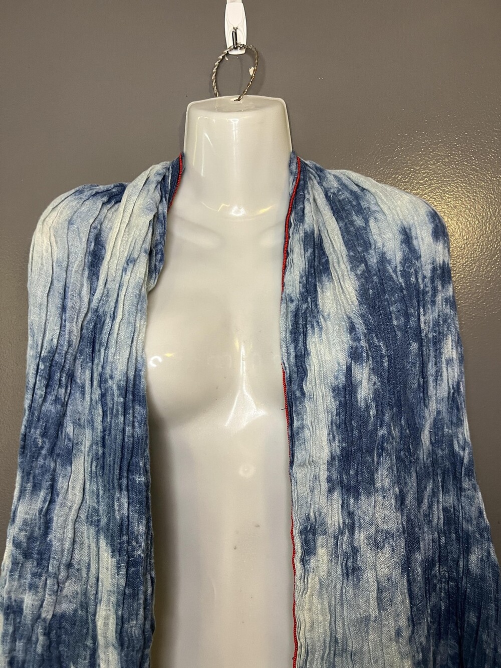 Rose & Rose Shawl Womens 2 Blue Crinkle Open Front Beaded Boho Kimono Duster